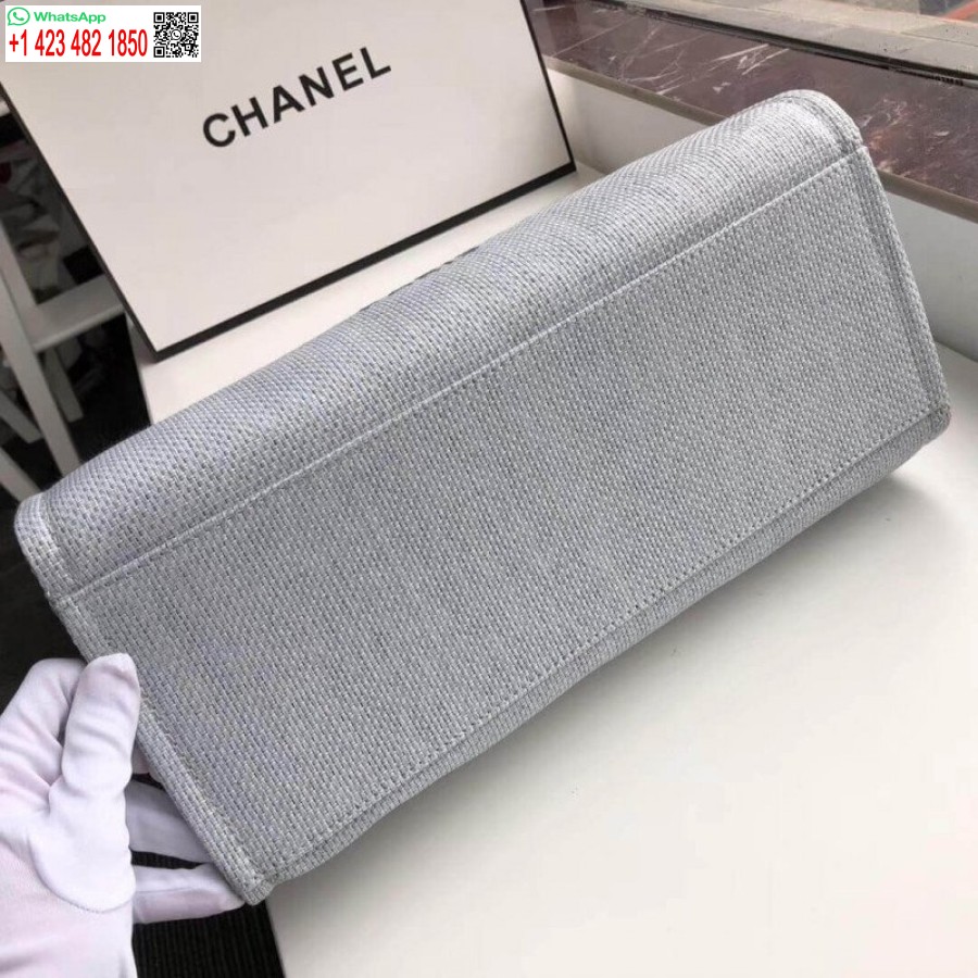 Replica Chanel Deauville Tote Replicas 38cm Uk Canvas Laukku A66941 Vaaleanharmaa/musta