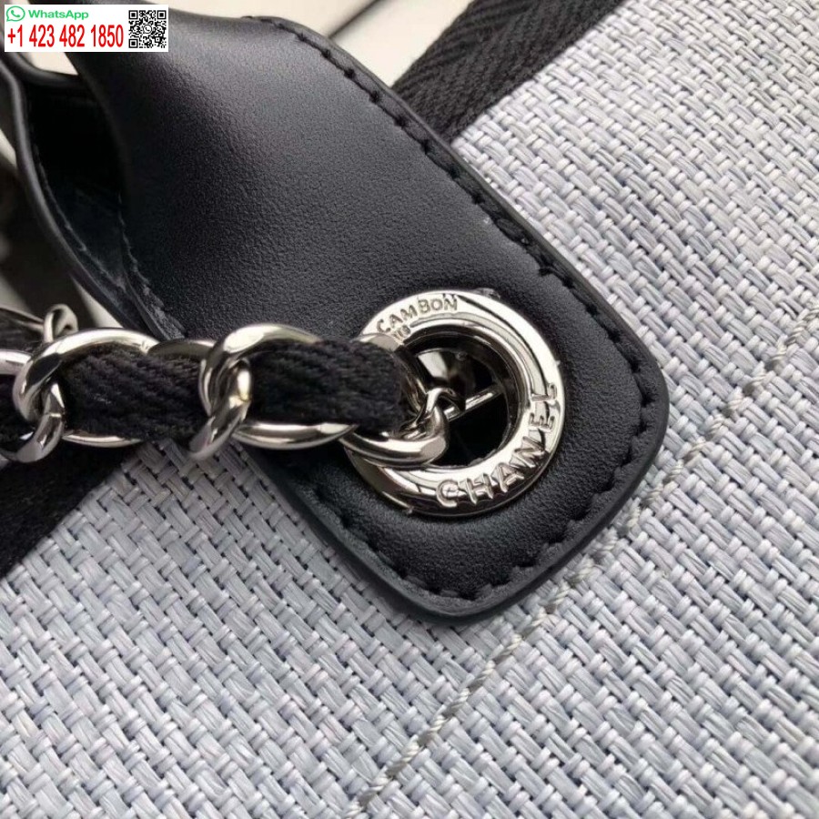 Replica Chanel Deauville Tote Replicas 38cm Uk Canvas Laukku A66941 Vaaleanharmaa/musta