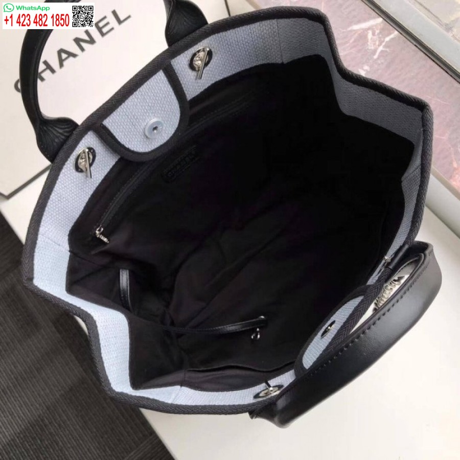 Replica Chanel Deauville Tote Replicas 38cm Uk Canvas Laukku A66941 Vaaleanharmaa/musta