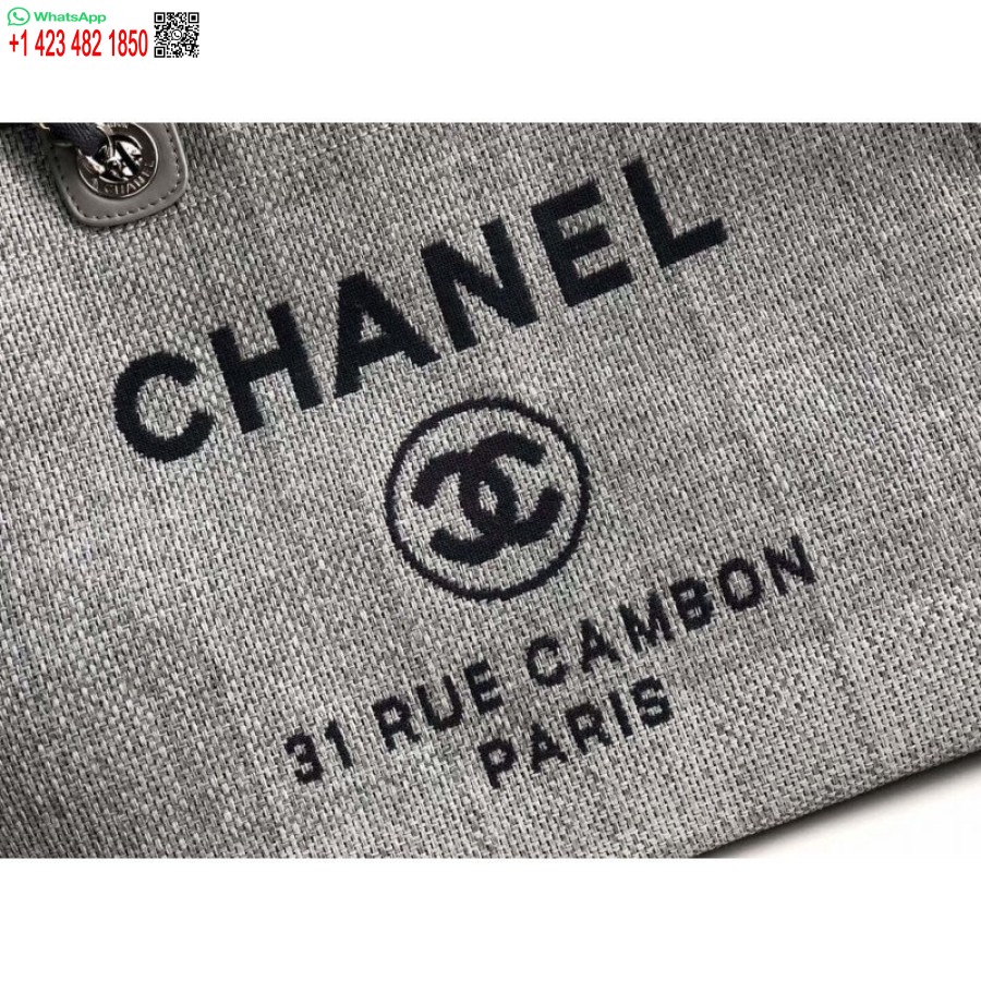Replica Chanel Deauville Tote Knockoff Borsa Di Tela Da 38 Cm Di Lusso A66941 Grigio Cenere