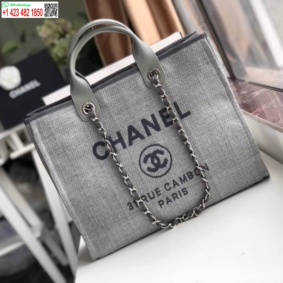 Replica Chanel Deauville Tote Knockoff Borsa Di Tela Da 38 Cm Di Lusso A66941 Grigio Cenere