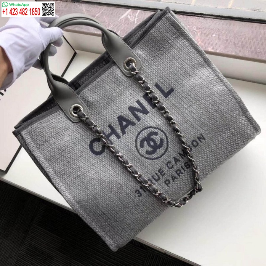 Replica Chanel Deauville Tote Knockoff Borsa Di Tela Da 38 Cm Di Lusso A66941 Grigio Cenere