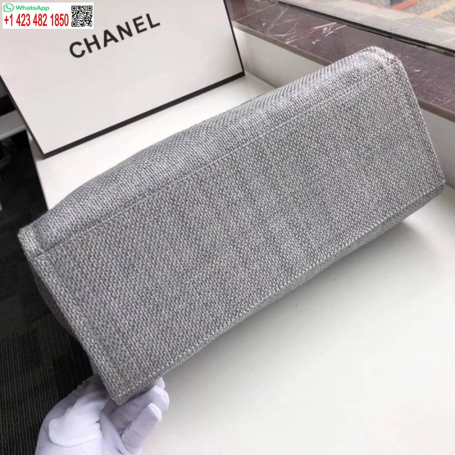 Replica Chanel Deauville Tote Knockoff Borsa Di Tela Da 38 Cm Di Lusso A66941 Grigio Cenere