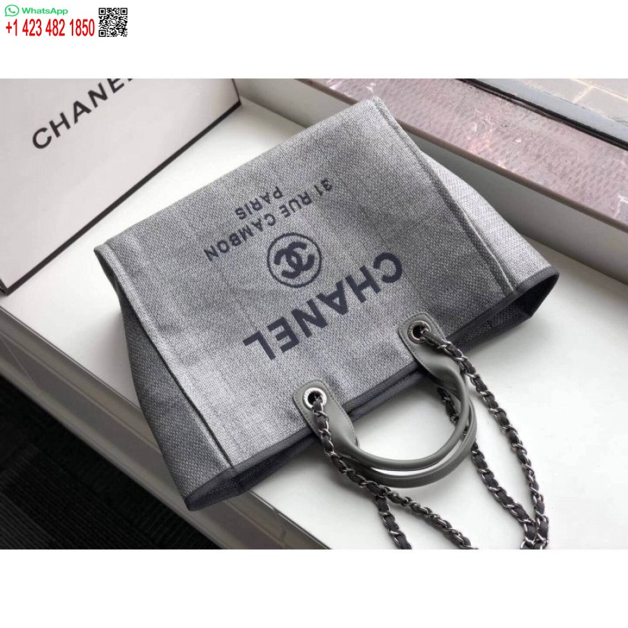 Replica Chanel Deauville Tote Knockoff Borsa Di Tela Da 38 Cm Di Lusso A66941 Grigio Cenere