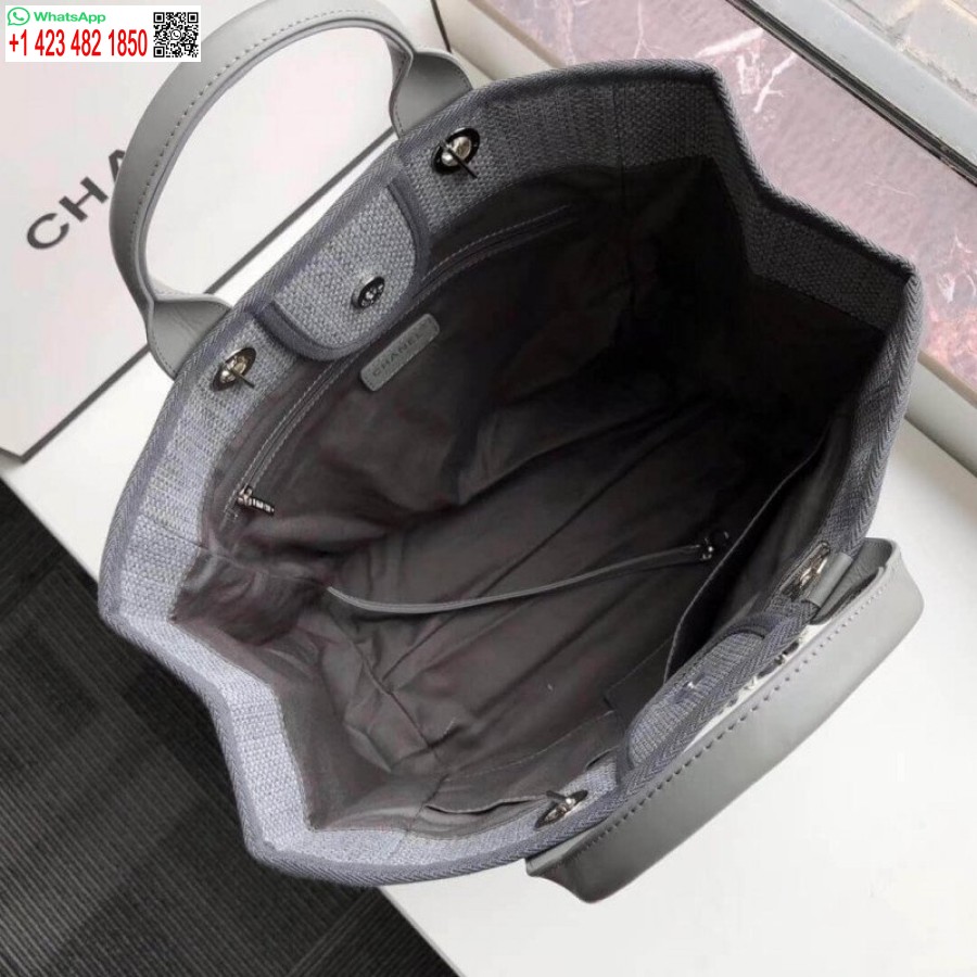 Replica Chanel Deauville Tote Knockoff Borsa Di Tela Da 38 Cm Di Lusso A66941 Grigio Cenere