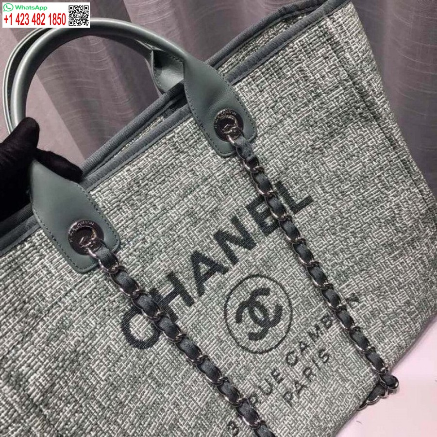 Replica Chanel Deauville Tote Knockoff Borsa Di Tela 38 Cm Alta A66941 Verde Fico