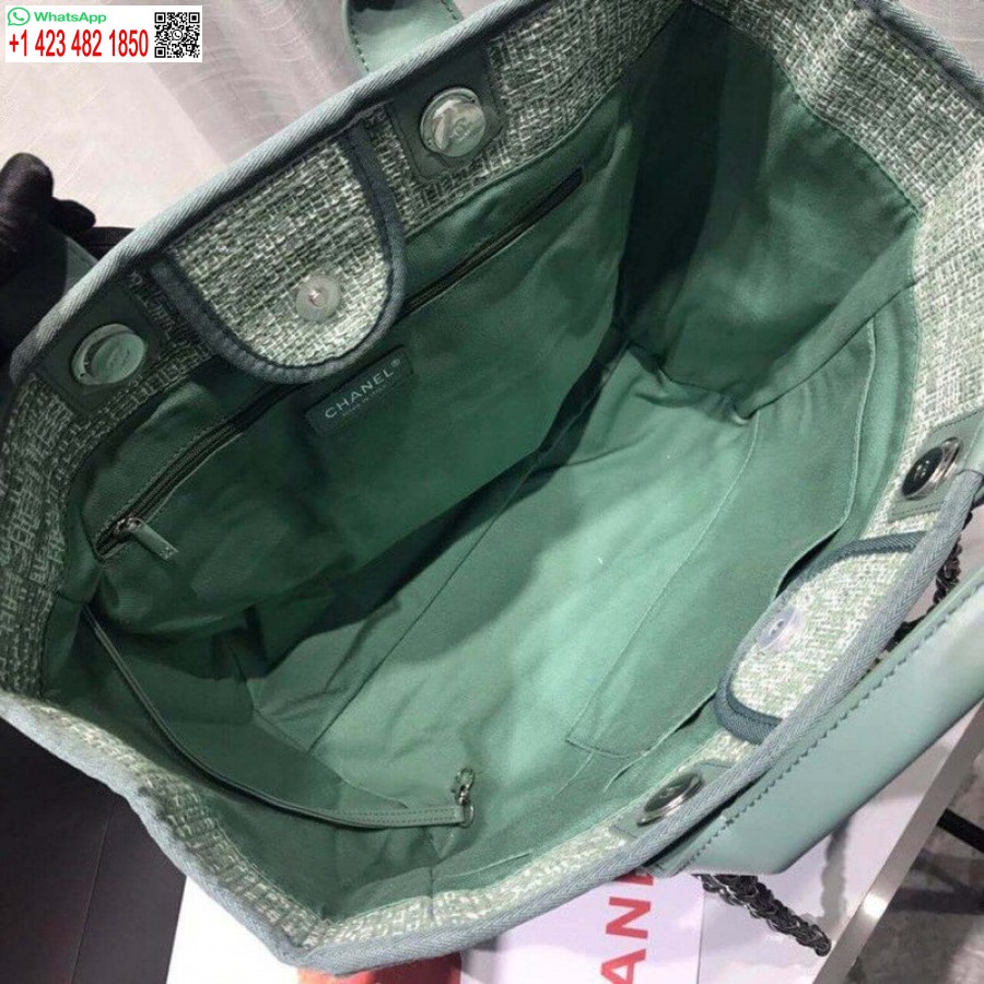Replica Chanel Deauville Tote Knockoff Borsa Di Tela 38 Cm Alta A66941 Verde Fico