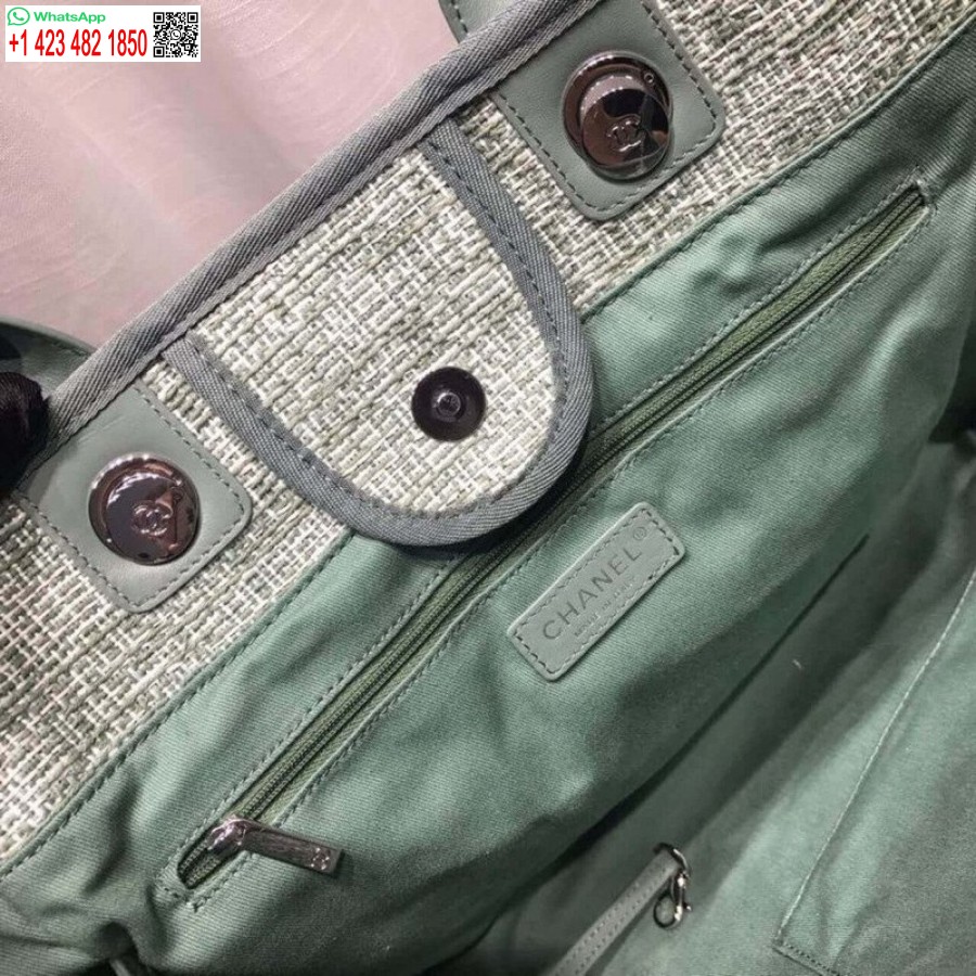 Replica Chanel Deauville Tote Knockoff Borsa Di Tela 38 Cm Alta A66941 Verde Fico