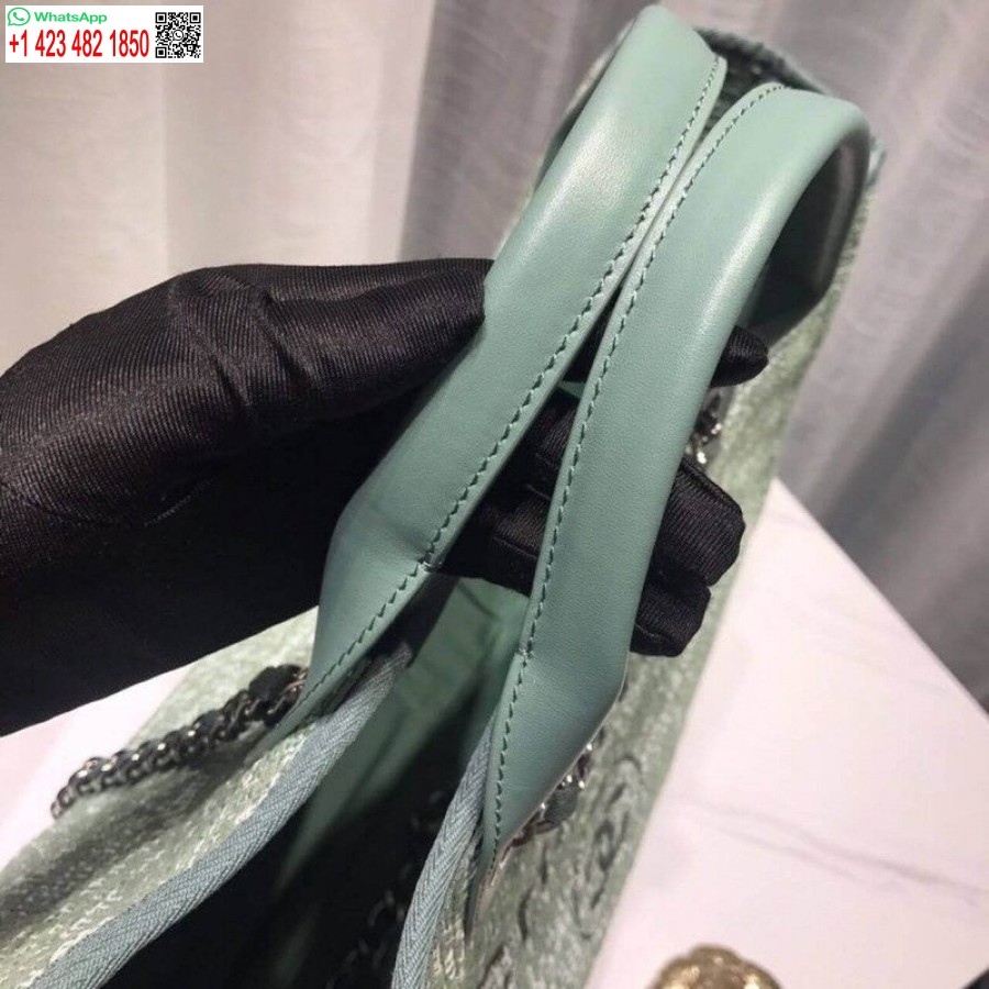 Replica Chanel Deauville Tote Knockoff Borsa Di Tela 38 Cm Alta A66941 Verde Fico