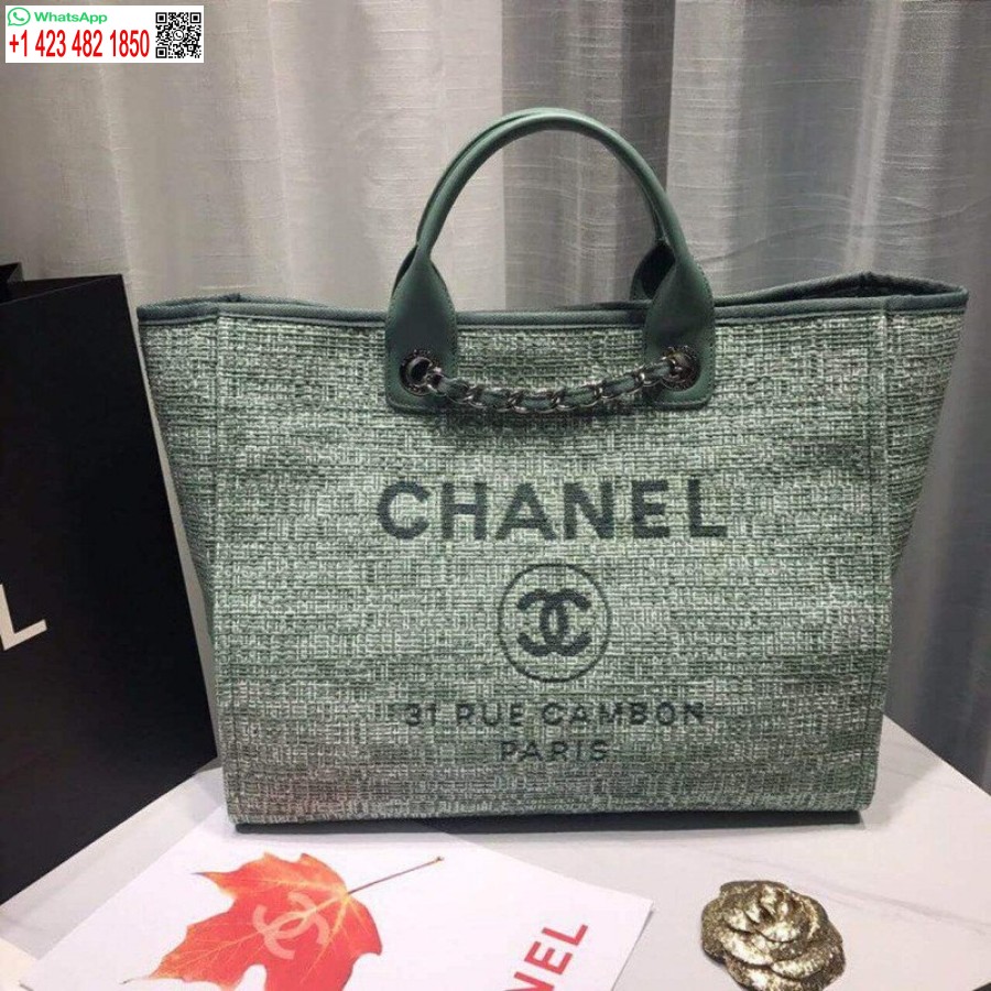 Replica Chanel Deauville Tote Knockoff 38cm Kõrge Lõuendist Kott A66941 Viigiroheline