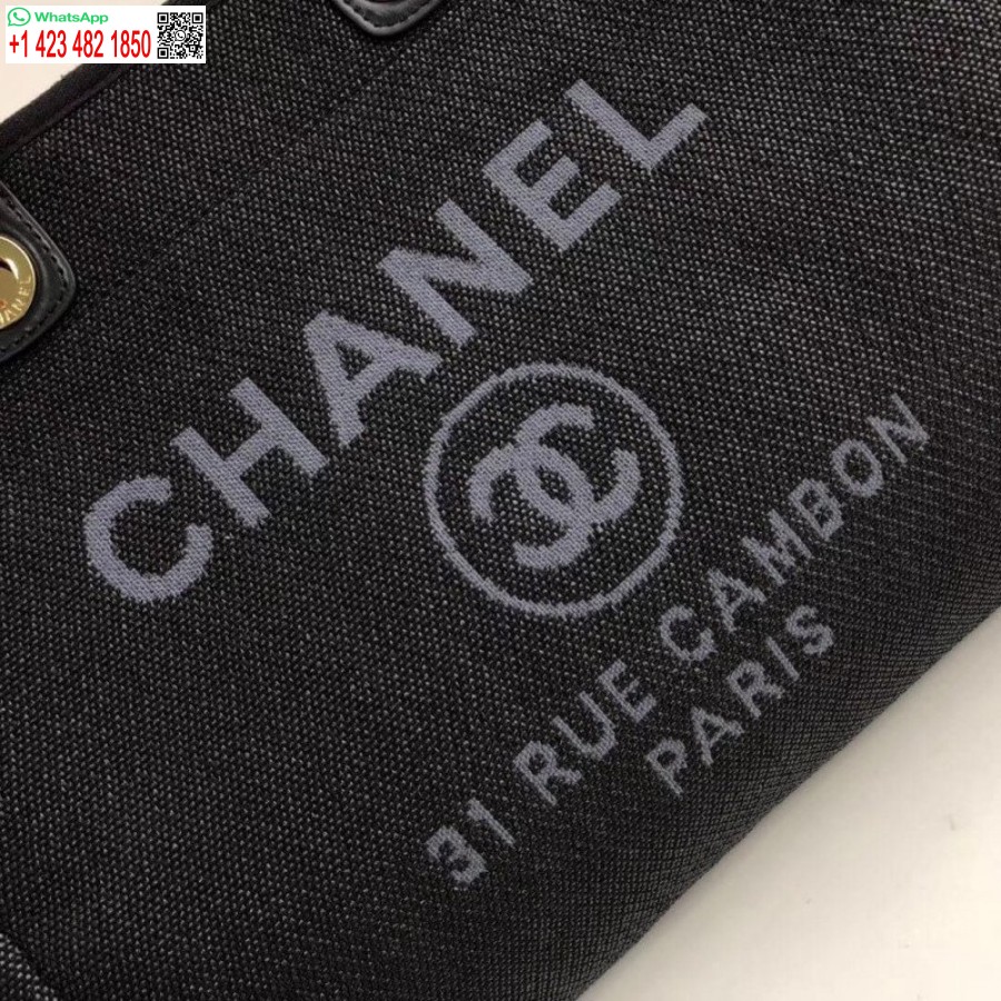 Replica Chanel Deauville Tote Borsa Di Tela 38 Cm Di Alta Qualità 7 Stelle A66941 Nero / Grigio