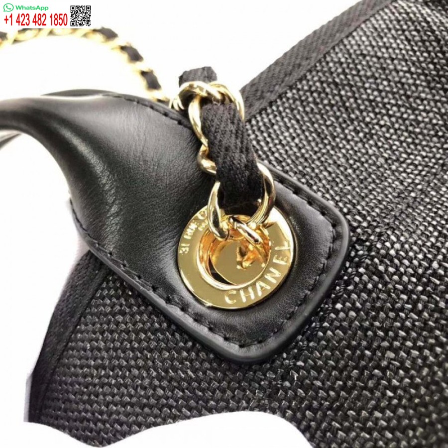 Replica Chanel Deauville Tote Borsa Di Tela 38 Cm Di Alta Qualità 7 Stelle A66941 Nero / Grigio