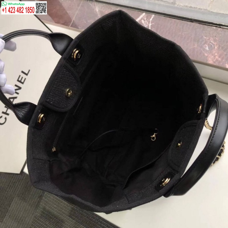 Replica Chanel Deauville Tote Borsa Di Tela 38 Cm Di Alta Qualità 7 Stelle A66941 Nero / Grigio