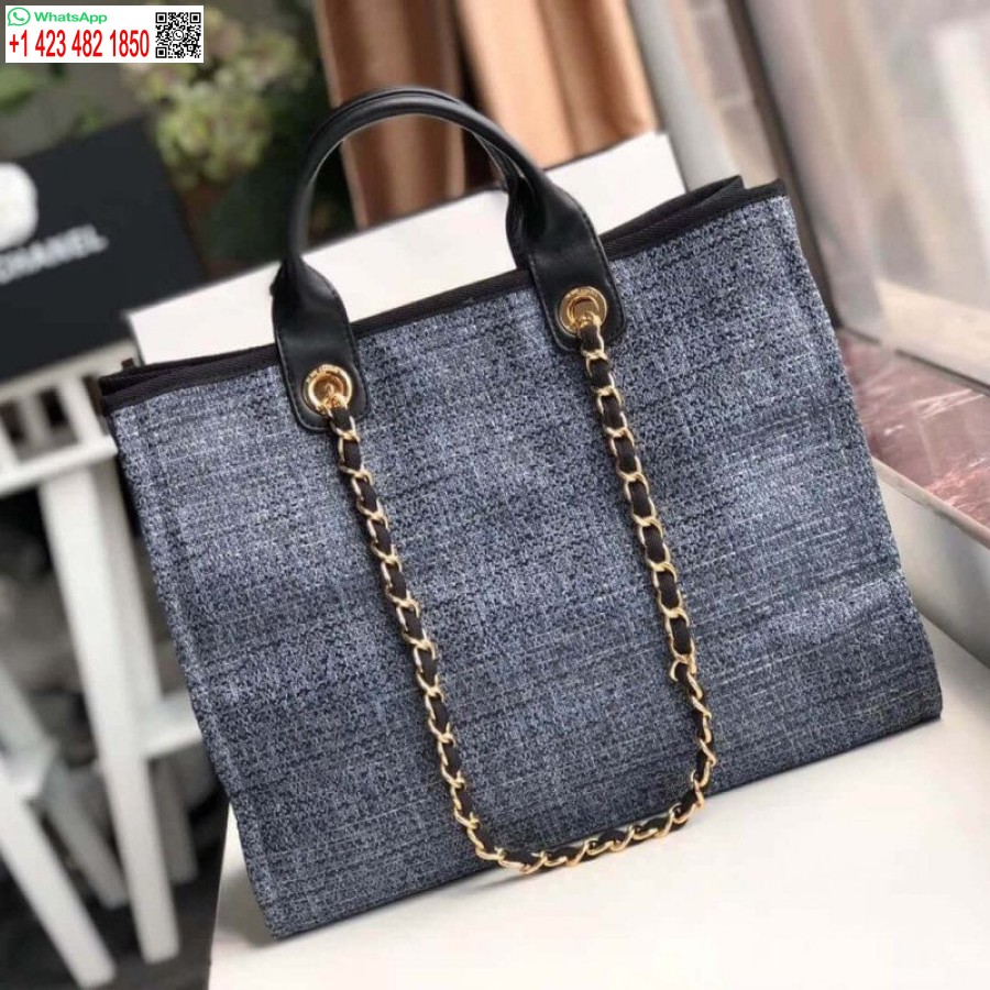 Replica Chanel Deauville Tote Copia Borsa Di Tela 38 Cm A66941 1:1 Specchio Grigio Blu