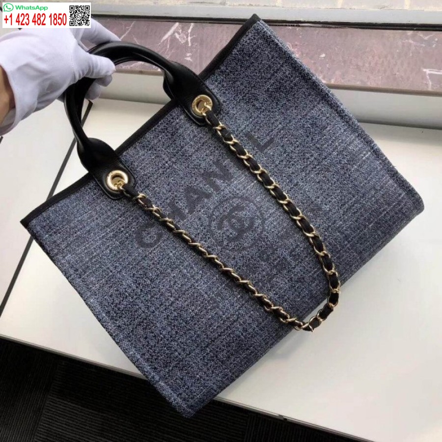 Replica Chanel Deauville Tote Copia Borsa Di Tela 38 Cm A66941 1:1 Specchio Grigio Blu