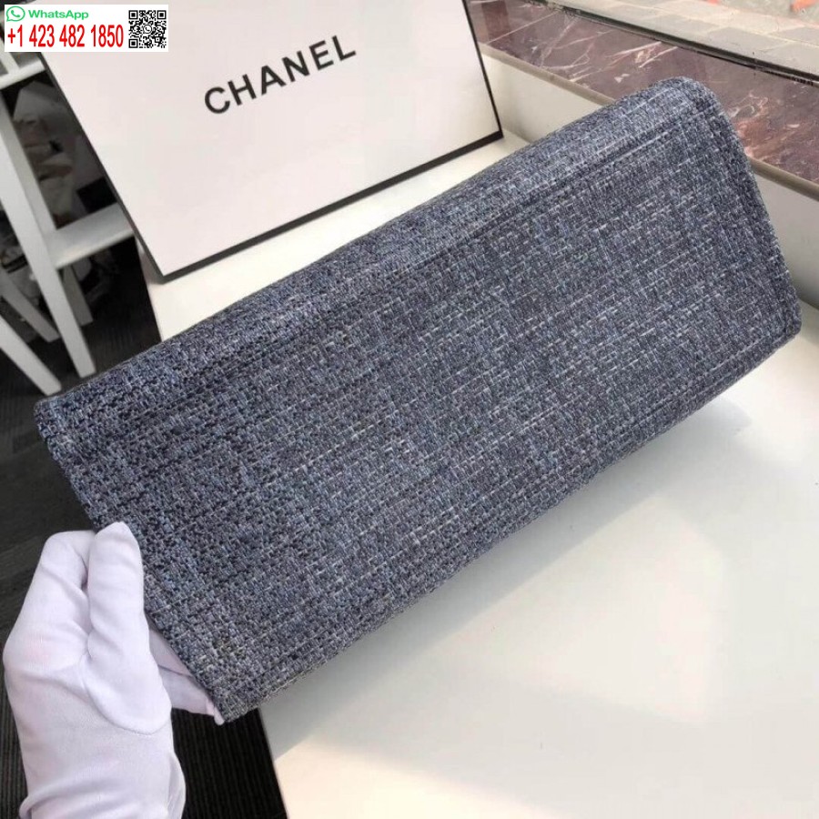 Replica Chanel Deauville Tote Copia Borsa Di Tela 38 Cm A66941 1:1 Specchio Grigio Blu
