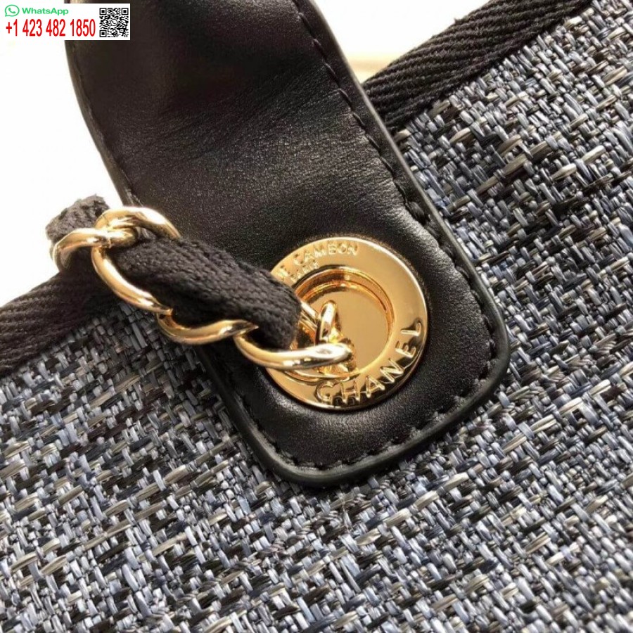 Replica Chanel Deauville Tote Copia Borsa Di Tela 38 Cm A66941 1:1 Specchio Grigio Blu
