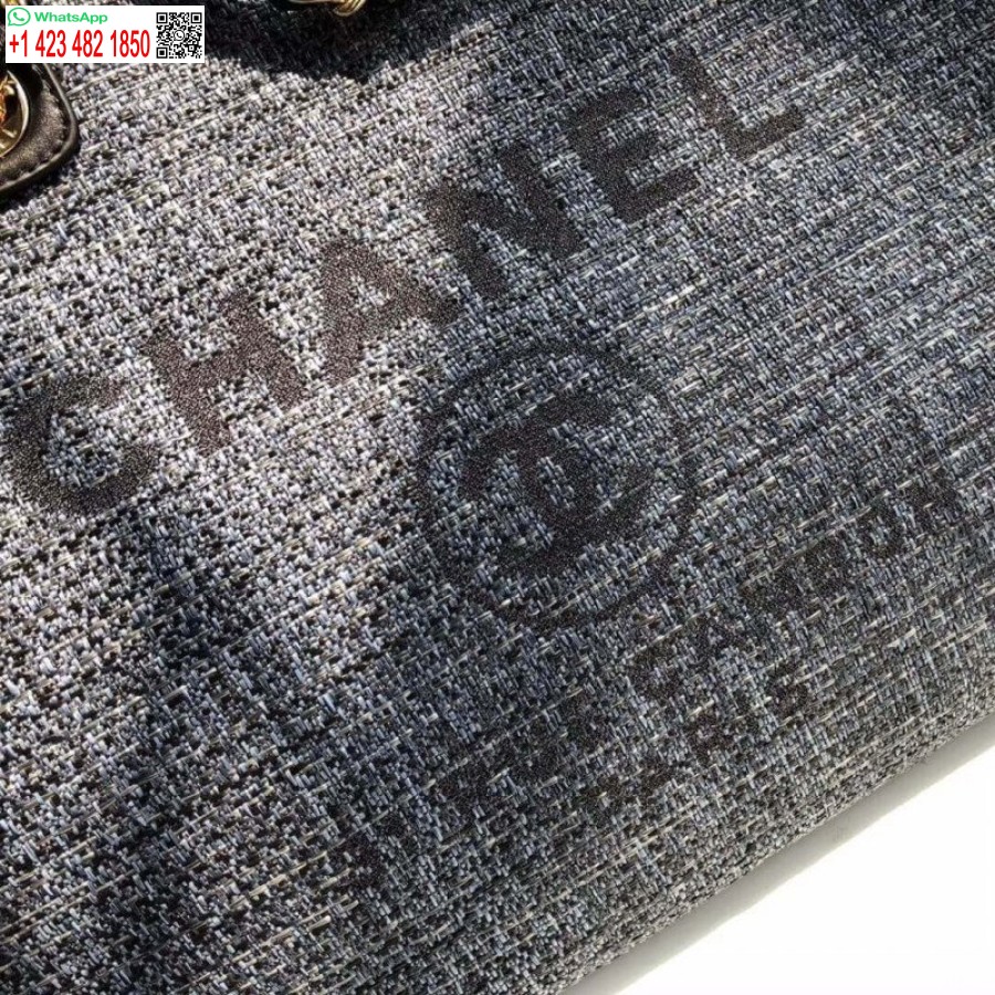 Replica Chanel Deauville Tote Copia Borsa Di Tela 38 Cm A66941 1:1 Specchio Grigio Blu