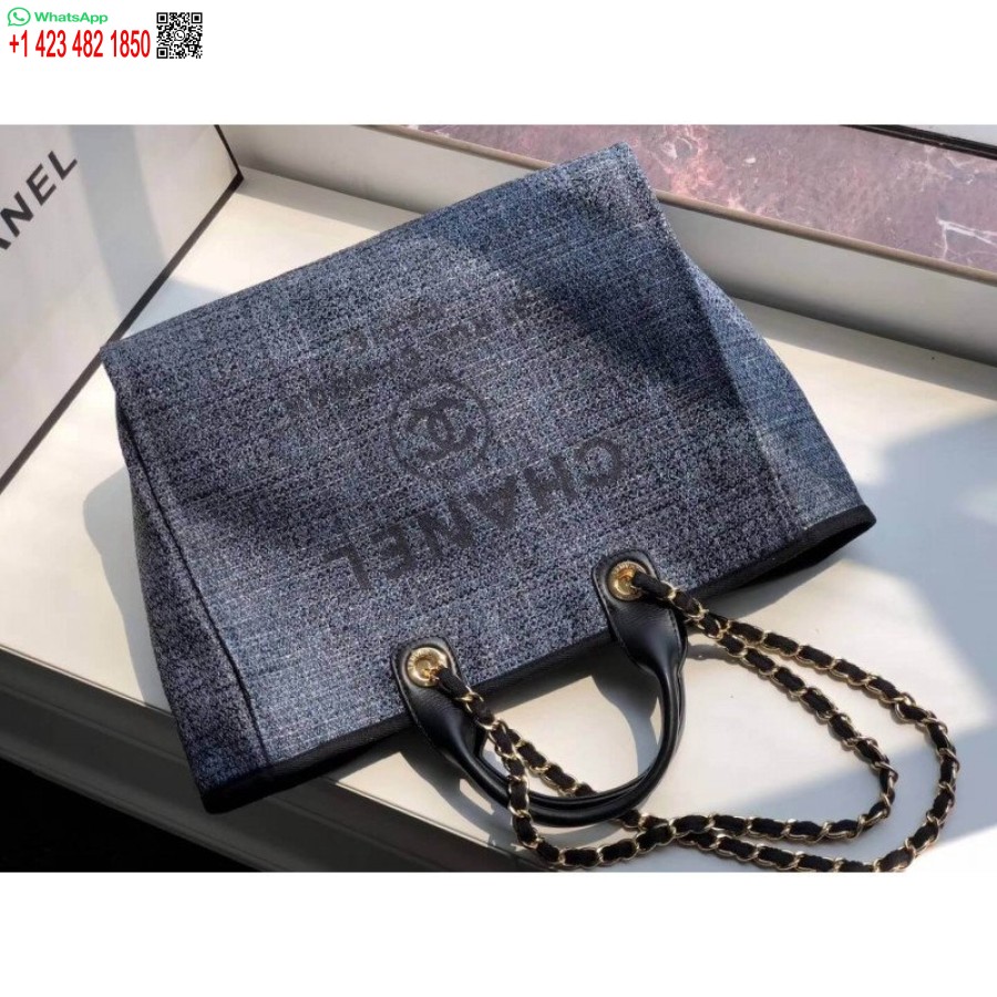 Replica Chanel Deauville Tote Copia Borsa Di Tela 38 Cm A66941 1:1 Specchio Grigio Blu
