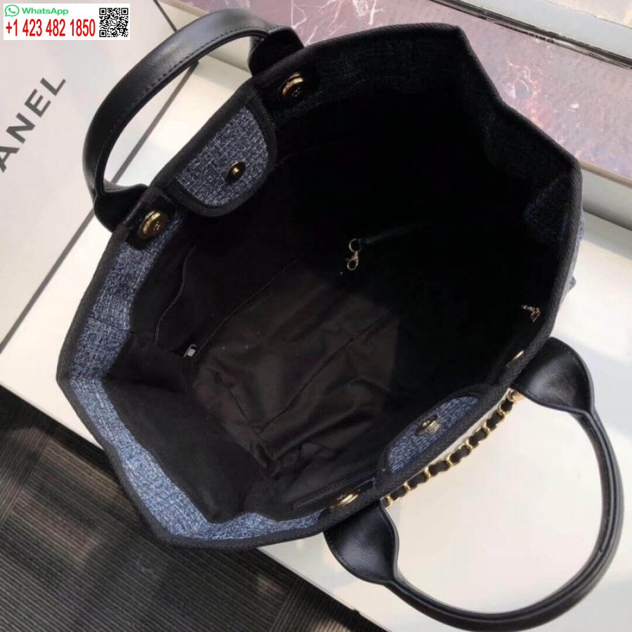 Replica Chanel Deauville Tote Copia Borsa Di Tela 38 Cm A66941 1:1 Specchio Grigio Blu