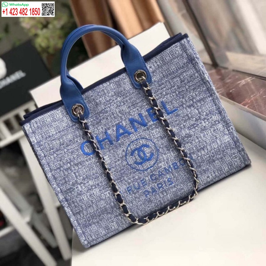 Chanel Deauville'i Koopia Parim 38 Cm Lõuend 1:1 Peegelkott A66941 Sinine žakaar