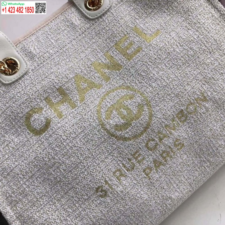 Replica Borsa Chanel Deauville Borsa Imitazione In Tela Di Design Da 38 Cm A66941 Beige / Bianco