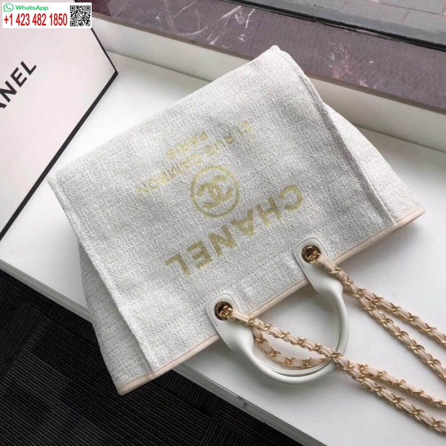 Replica Borsa Chanel Deauville Borsa Imitazione In Tela Di Design Da 38 Cm A66941 Beige / Bianco
