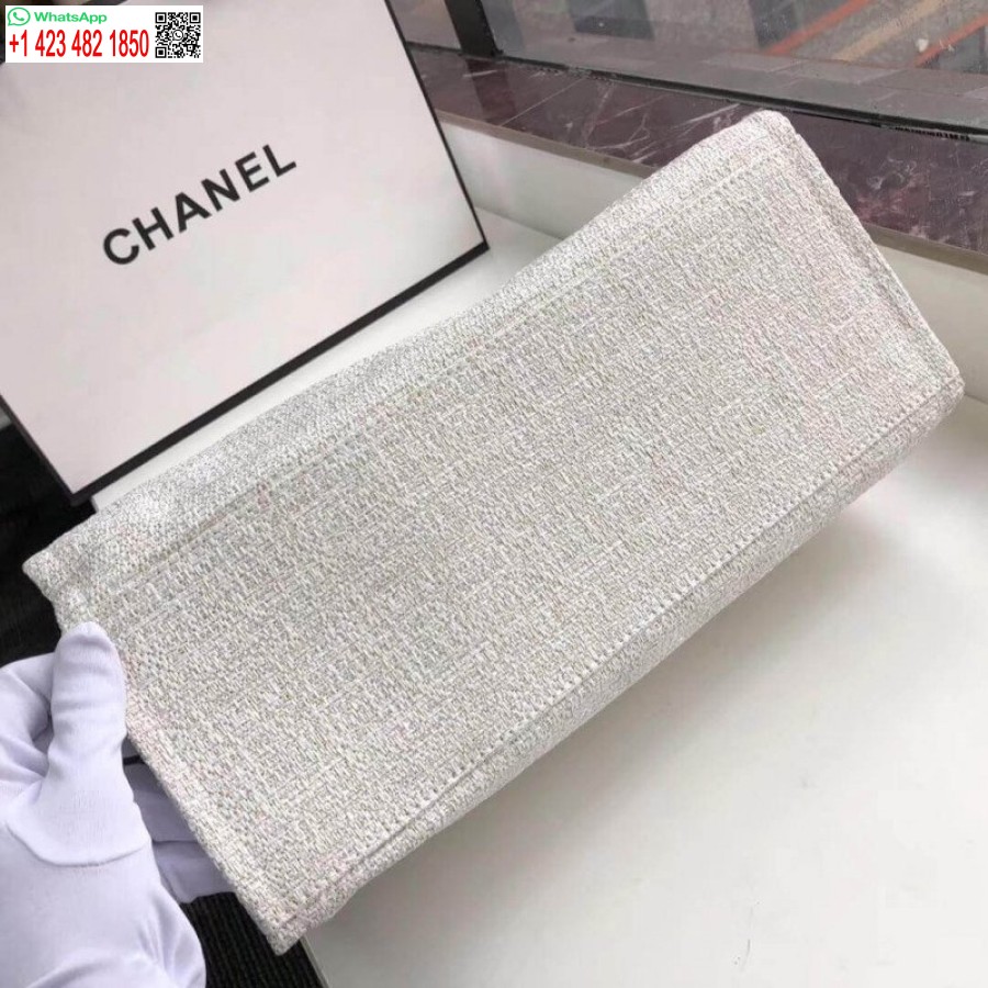 Replica Borsa Chanel Deauville Borsa Imitazione In Tela Di Design Da 38 Cm A66941 Beige / Bianco