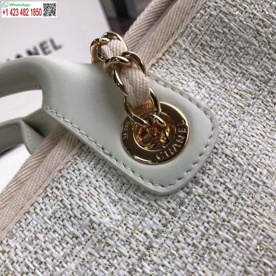 Replica Borsa Chanel Deauville Borsa Imitazione In Tela Di Design Da 38 Cm A66941 Beige / Bianco