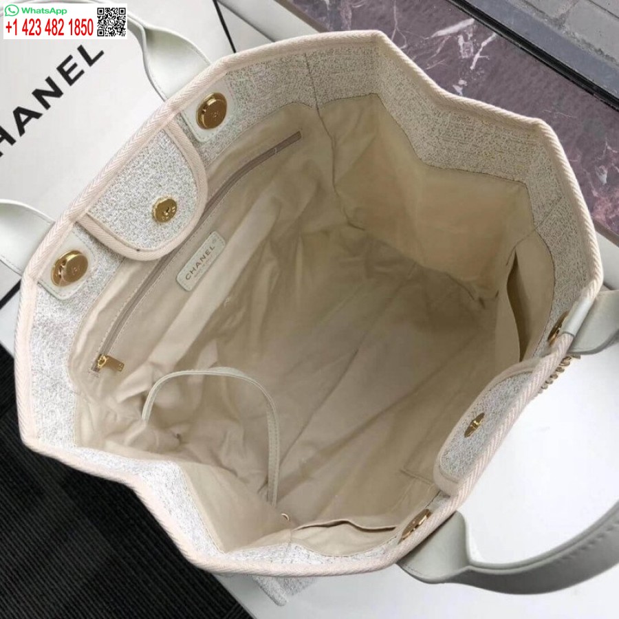 Replica Borsa Chanel Deauville Borsa Imitazione In Tela Di Design Da 38 Cm A66941 Beige / Bianco