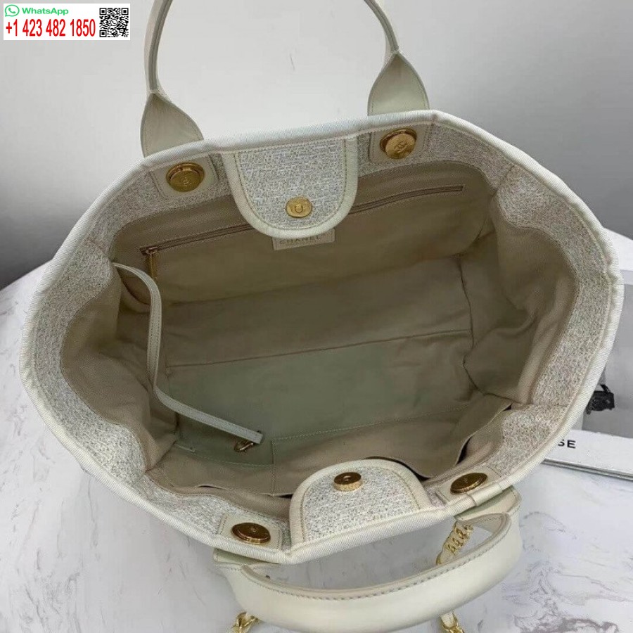 Replica Chanel Deauville Tote 38Cm Copy Canvas Bag Replicas A66941 White/Gold