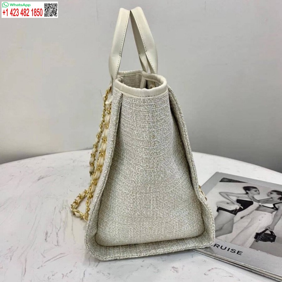 Replica Chanel Deauville Tote 38Cm Copy Canvas Bag Replicas A66941 White/Gold