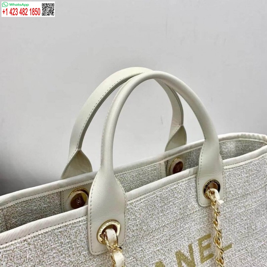 Replica Chanel Deauville Tote 38Cm Copy Canvas Bag Replicas A66941 White/Gold