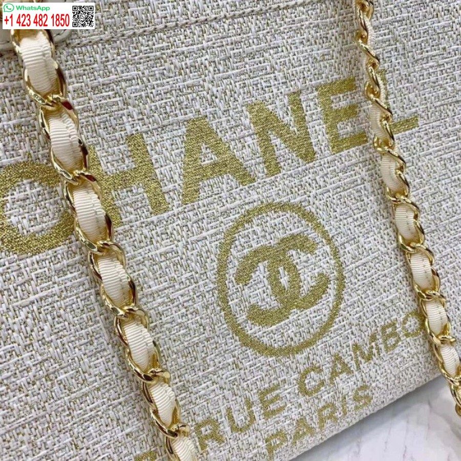Replica Chanel Deauville Tote 38Cm Copy Canvas Bag Replicas A66941 White/Gold