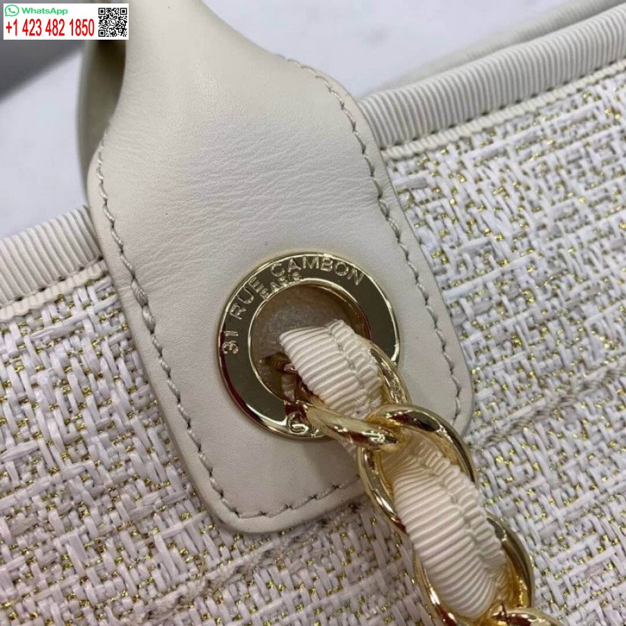 Replica Chanel Deauville Tote 38Cm Copy Canvas Bag Replicas A66941 White/Gold