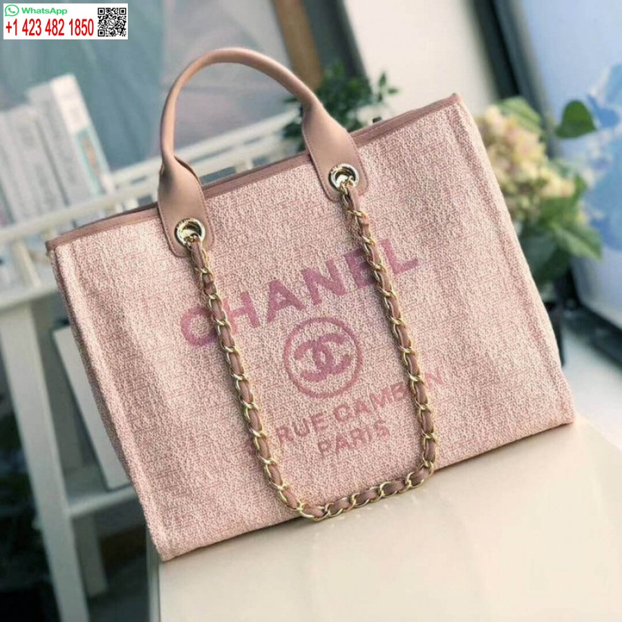 Chanel Deauville'i Tippkvaliteetne Kott 38 Cm Lõuendist Kott A66941 Poudre Roosa