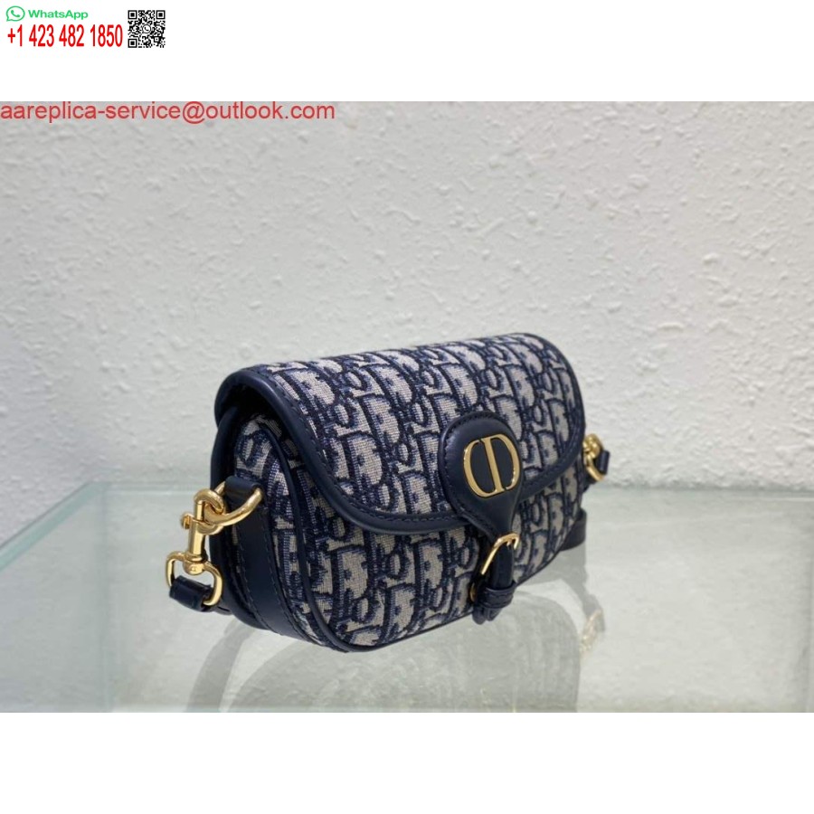 Réplique Dior M9327 Sac Bobby East West Jacquard Oblique Cuir De Veau Box Bleu Marine