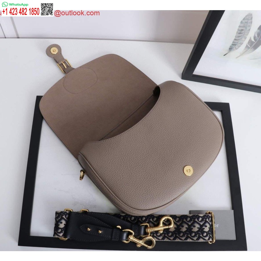 Réplica Dior M9320 Bolso Grande Dior Bobby Piel De Becerro Color Topo Cálido Con Correa Bordada Oblicua Azul