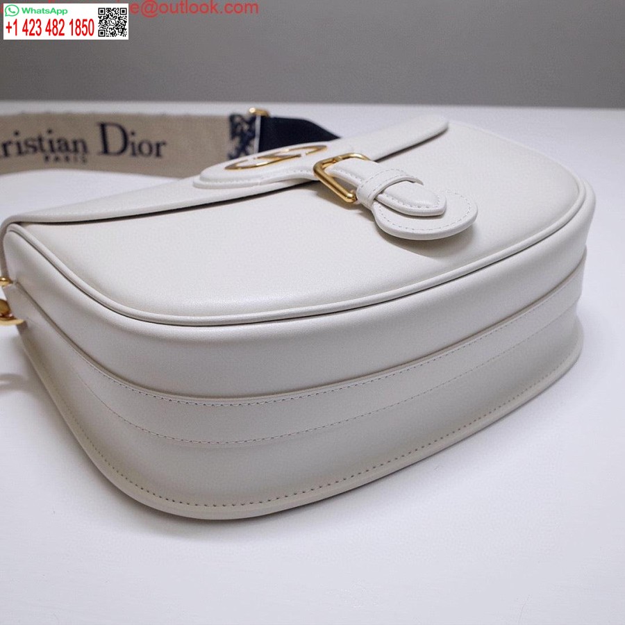Replica Dior M9320 Borsa Bobby Grande In Pelle Di Vitello Bianca Con Cinturino Obliquo Blu