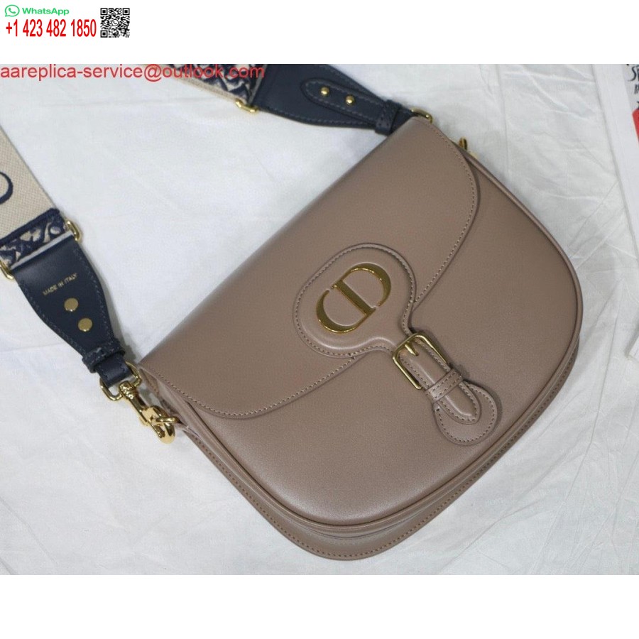 Réplique Dior M9320 Grand Sac Bobby Cuir De Veau Box Rose Clair Avec Sangle Oblique Bleue