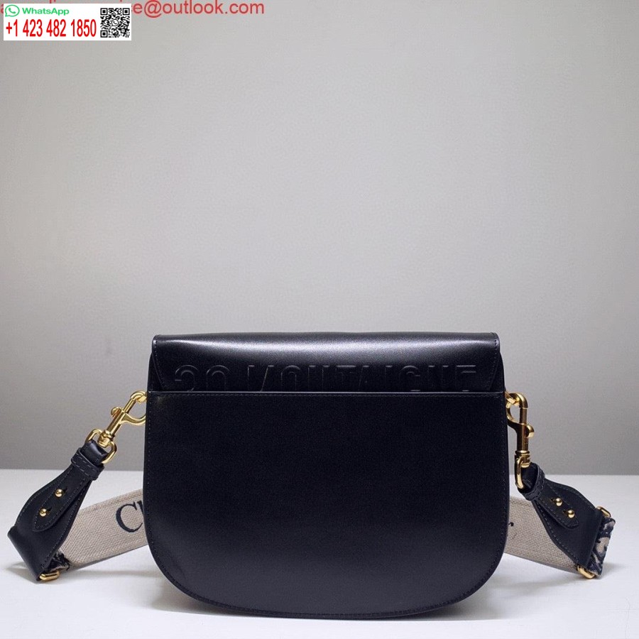 Replica Dior M9320 μεγάλη τσάντα Bobby μαύρο κουτί δέρμα μοσχαριού με μπλε λοξό λουράκι