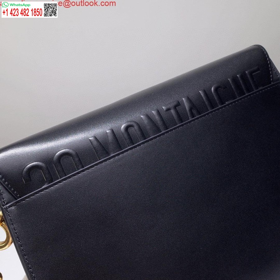 Replica Dior M9320 μεγάλη τσάντα Bobby μαύρο κουτί δέρμα μοσχαριού με μπλε λοξό λουράκι