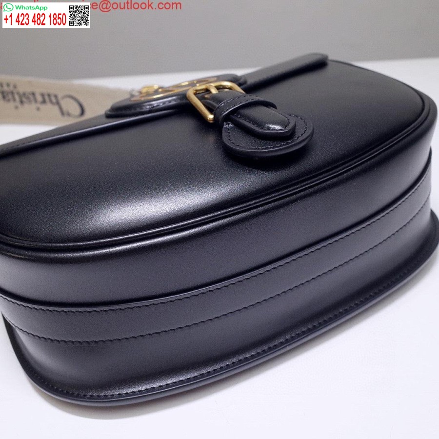 Replica Dior M9320 μεγάλη τσάντα Bobby μαύρο κουτί δέρμα μοσχαριού με μπλε λοξό λουράκι