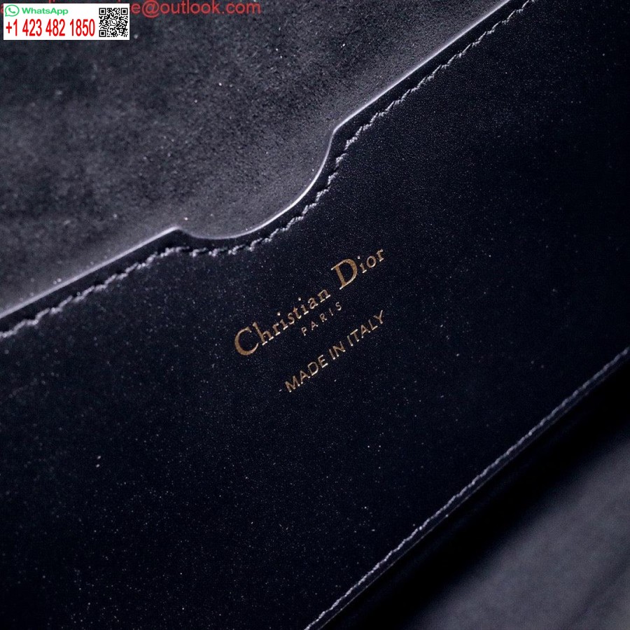 Replica Dior M9320 μεγάλη τσάντα Bobby μαύρο κουτί δέρμα μοσχαριού με μπλε λοξό λουράκι