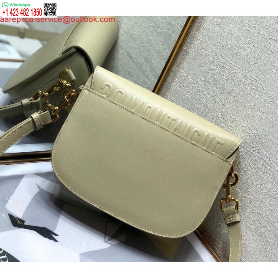 نسخة طبق الأصل من حقيبة ديور M9319 متوسطة الحجم من جلد العجل باللون البيج والرمادي