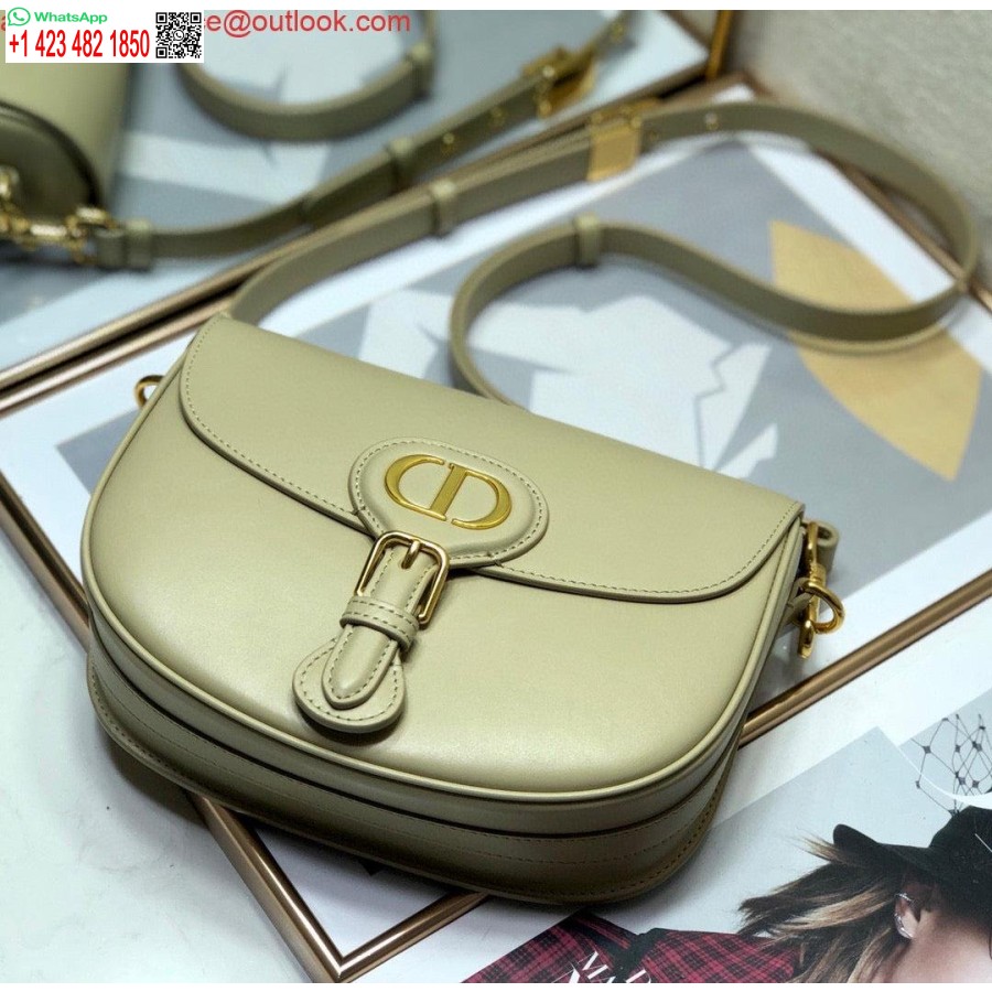 نسخة طبق الأصل من حقيبة ديور M9319 متوسطة الحجم من جلد العجل باللون البيج والرمادي