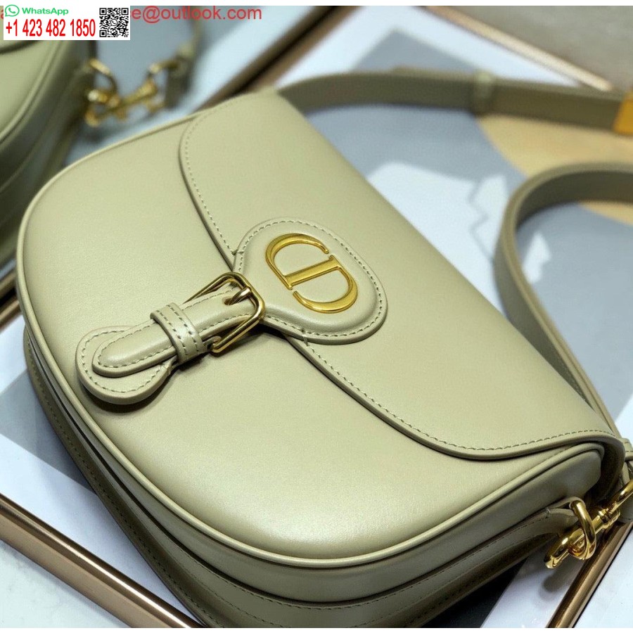 نسخة طبق الأصل من حقيبة ديور M9319 متوسطة الحجم من جلد العجل باللون البيج والرمادي