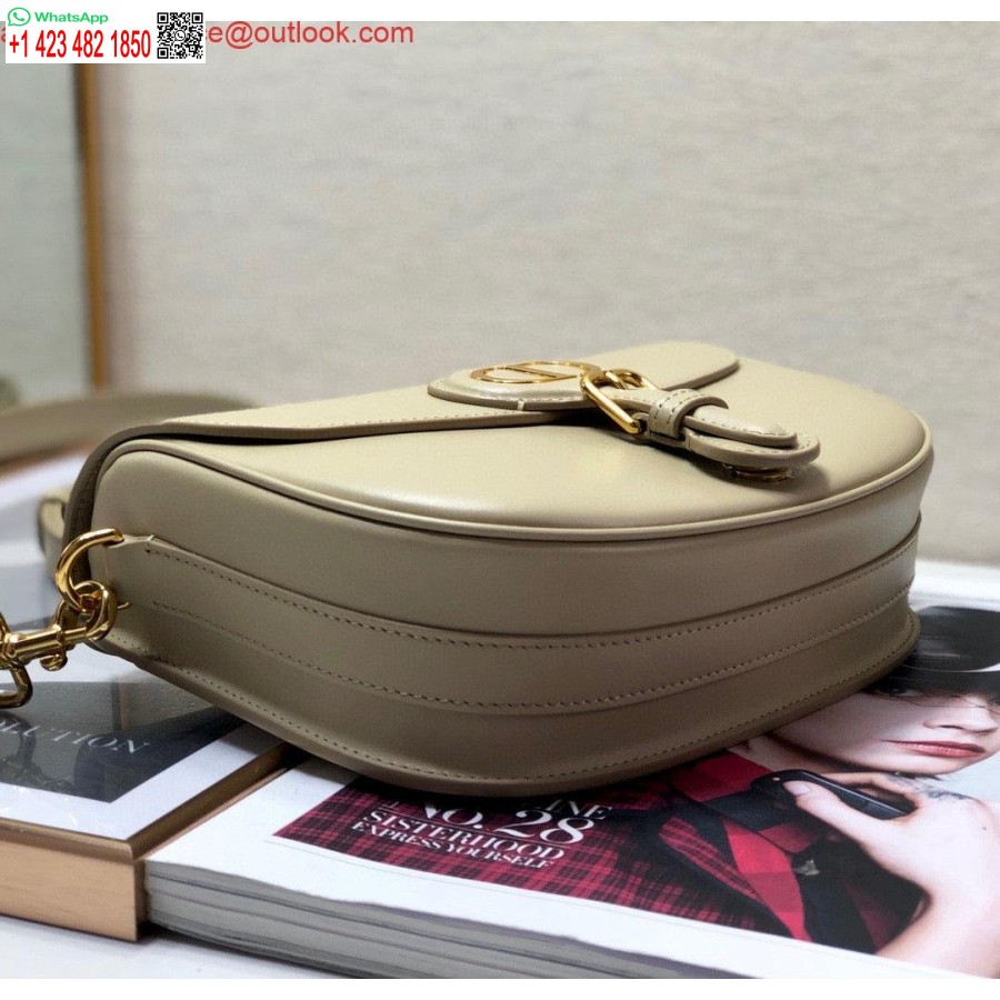نسخة طبق الأصل من حقيبة ديور M9319 متوسطة الحجم من جلد العجل باللون البيج والرمادي