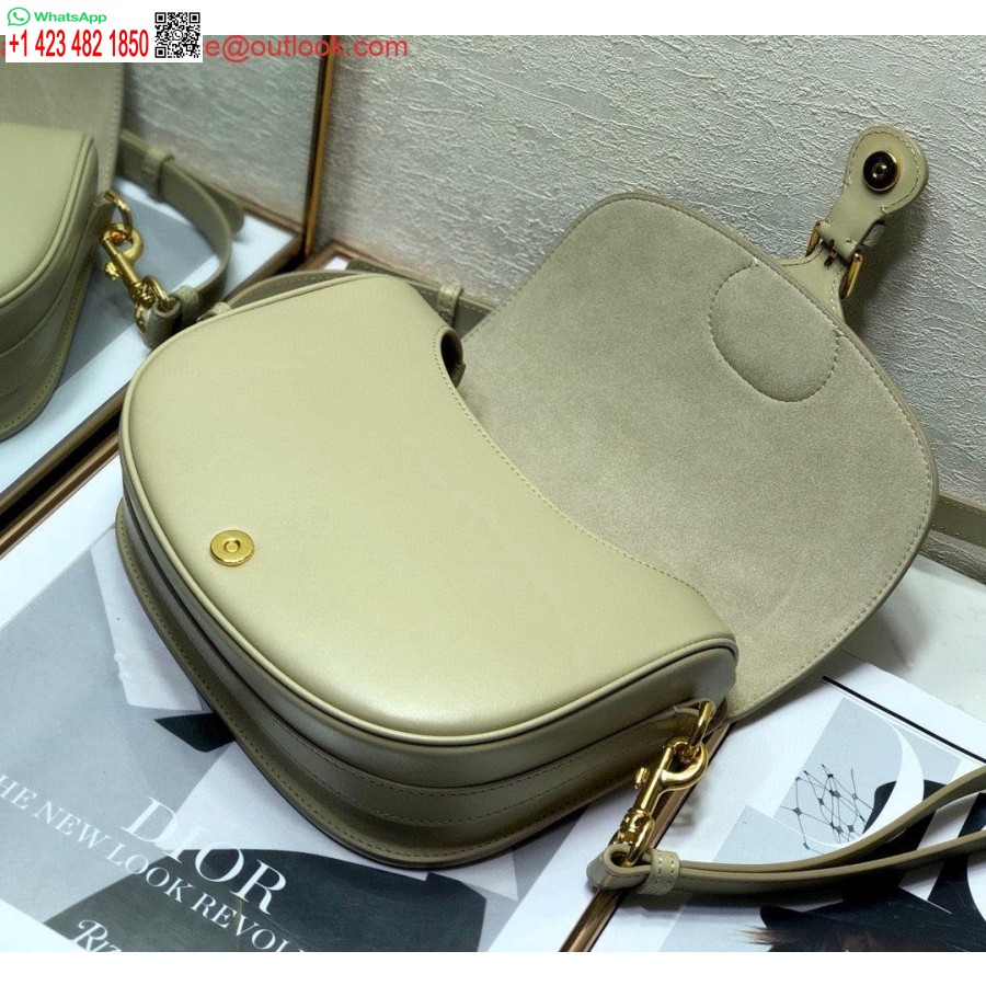 نسخة طبق الأصل من حقيبة ديور M9319 متوسطة الحجم من جلد العجل باللون البيج والرمادي