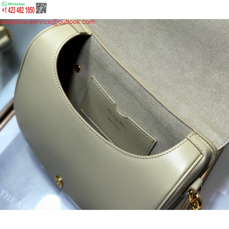 نسخة طبق الأصل من حقيبة ديور M9319 متوسطة الحجم من جلد العجل باللون البيج والرمادي